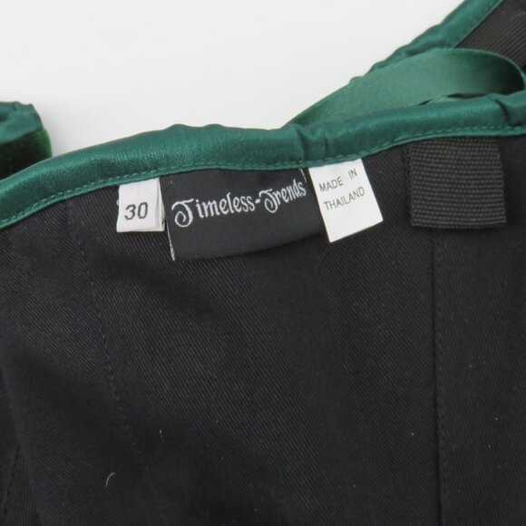 Timeless Trends 30M OverBust Corset Hourglass Silhouette Green Velvet Lace Up - Picture 9 of 12